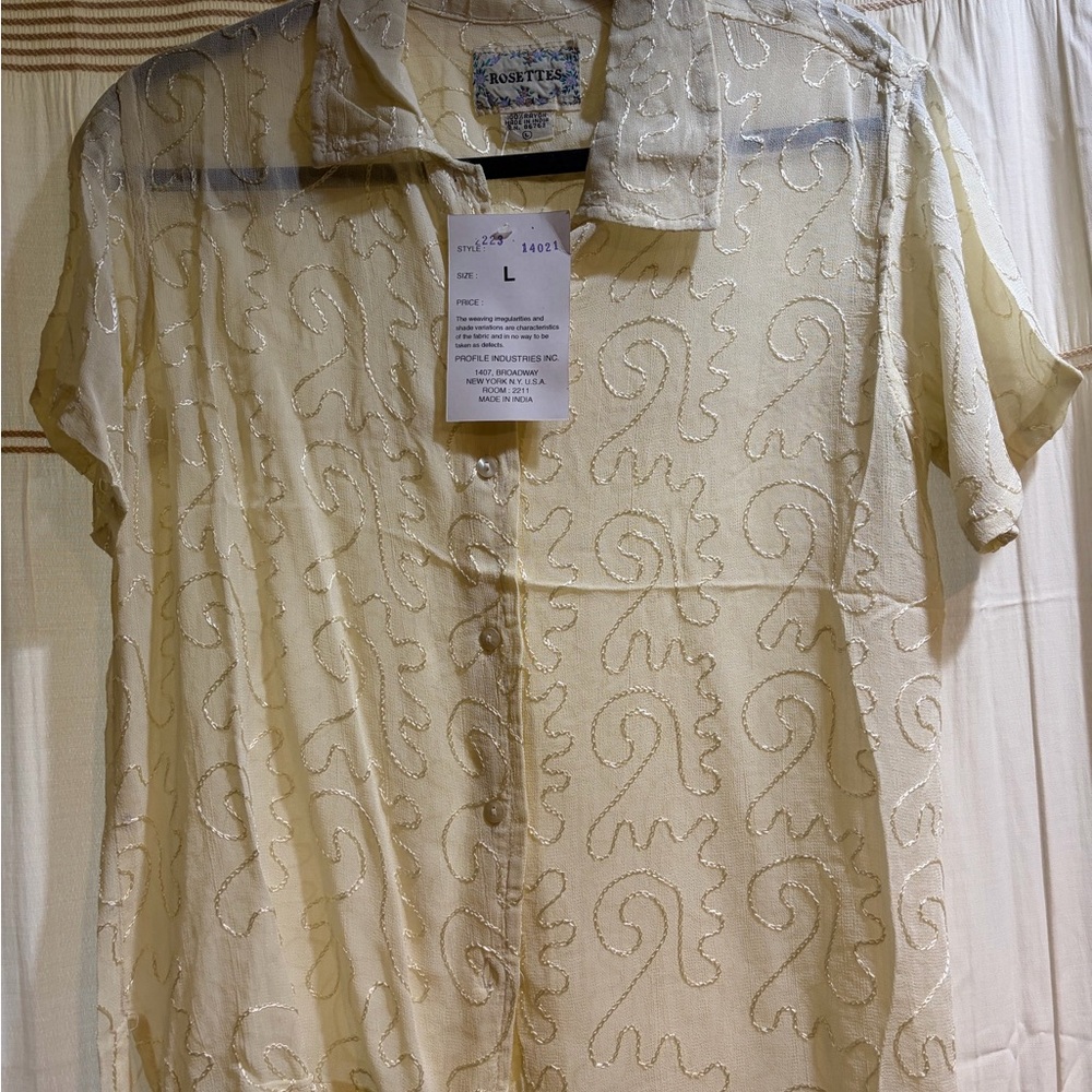 Vintage Sheer Short-Sleeve Button-Up Shirt - L - Picture 3 of 4